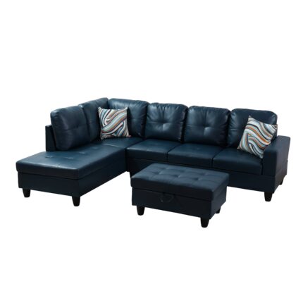 Peacock Blue Semi PU Synthetic Leather 3-Piece Couch Sofa
