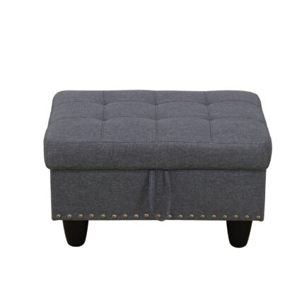 Grey Linen Storage Ottoman