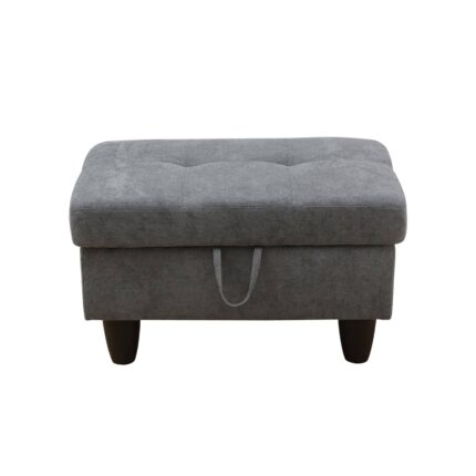 Dark Grey Fluffy Fabric Living Room Sofa Ottoman