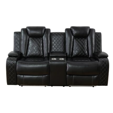 Black Breathing Leather Living Room Sectional Recliner Loveseat