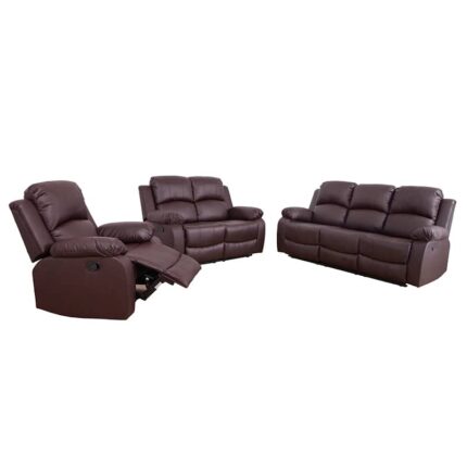 Brown Semi PU And PVC 3-Piece Couch Living Room Sofa Set
