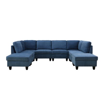 Blue Flannel 8-Piece Living Room Sofa Set
