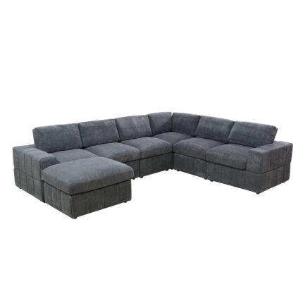 Dark Grey Corduroy 7-Piece Living Room Sofa Set