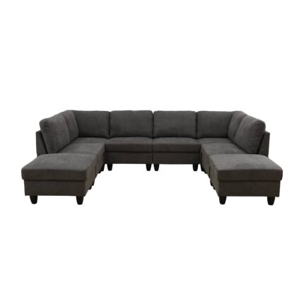 Dark Grey Flannel 8-Piece Living Room Sofa Set