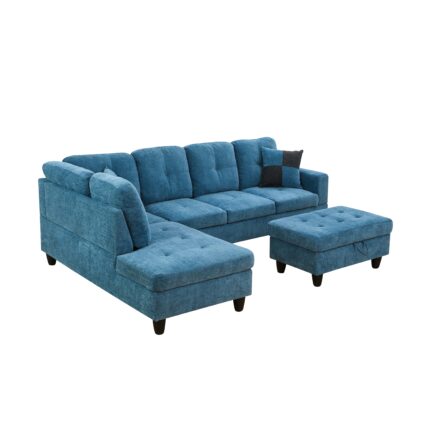 Blue Flannel 3-Piece Couch Living Room Sofa Set