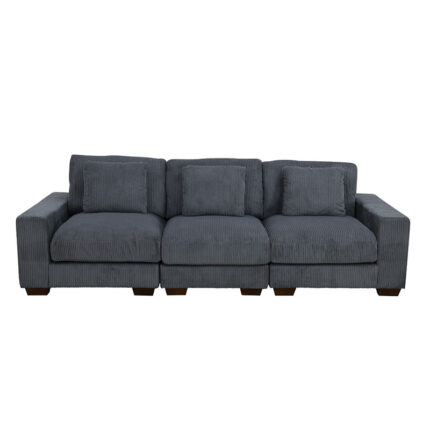 Dark Grey Corduroy Double Armrests Living Room 3-Piece Sofa