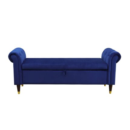 Blue Fluffy Fabric Bedroom Storage Bench