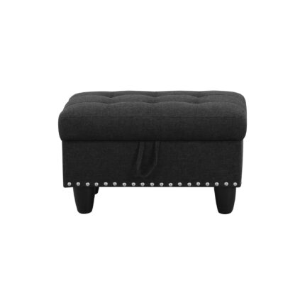 Black Grey Linen Storage Ottoman